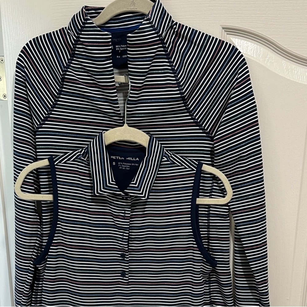 Peter Millar Navy and White Striped Polo